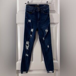 Dark Blue Distressed Skinny Jeans